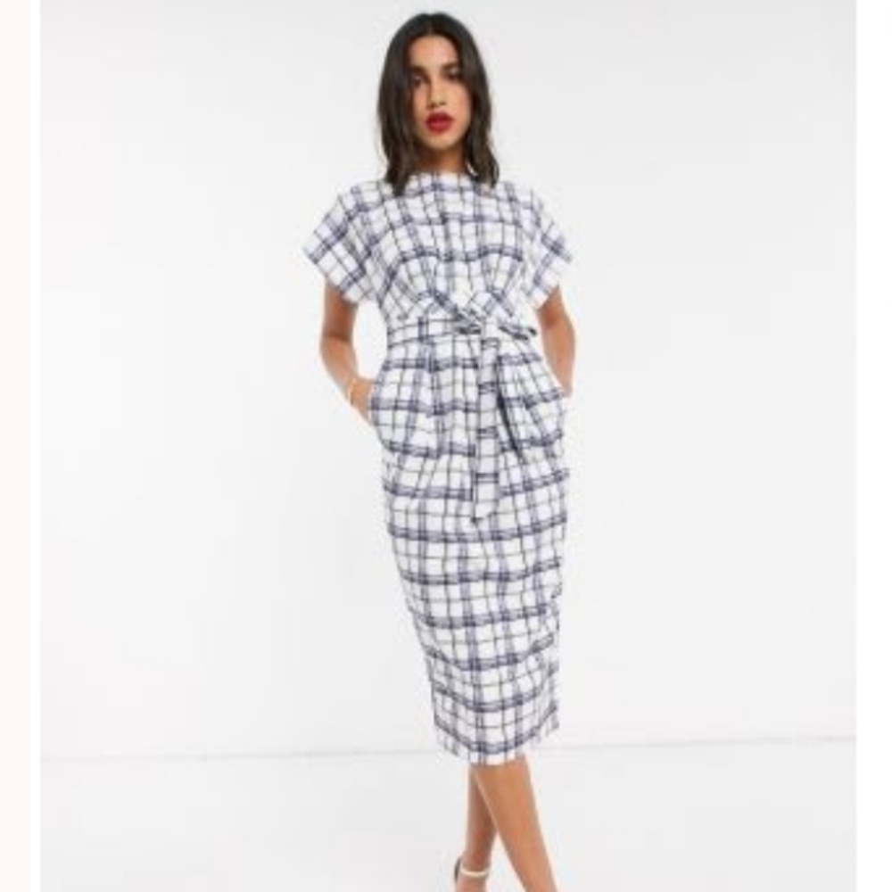 Closet Cap Sleeve Midi Dress In Check